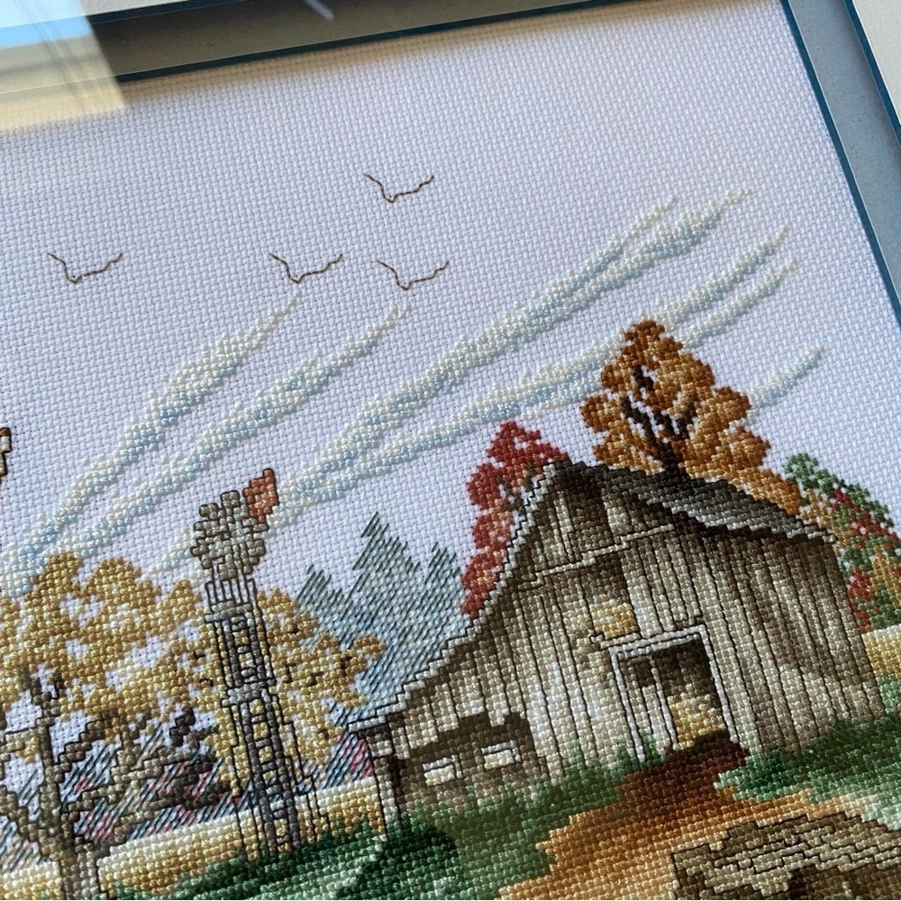 Vintage needlepoint crewel deer buck & doe professionally framed forest cabin - Picture 7 of 9